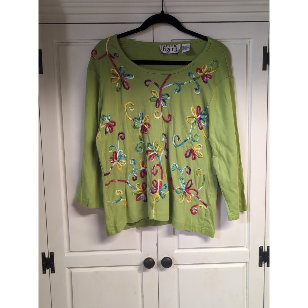 Karen Hart Lime Green Women shirt-XL Beautiful Colors!!